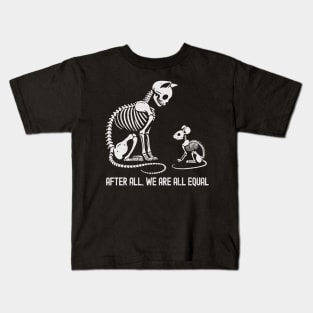 All Equal Cat and Mouse Skeleton Graphic - Tolerance & Equality Design Kids T-Shirt